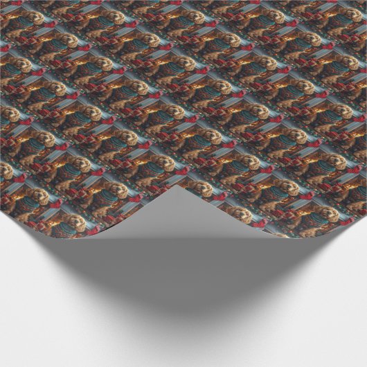 Cocker Spaniel Hund mit Weihnachtsgeschenken Feuer Geschenkpapier (Ecke)