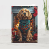 Cocker Spaniel Hund mit Weihnachtsgeschenken Feuer Karte (Vorderseite)