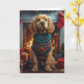 Cocker Spaniel Hund mit Weihnachtsgeschenken Feuer Karte (Gelbe Blume)