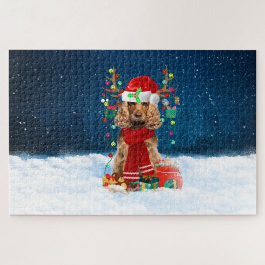 Cocker Spaniel-Hund mit Weihnachtsgeschenken Puzzle (Horizontal)