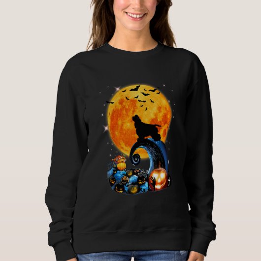 Cocker Spaniel Hund Mond Klippe Kürbis Halloween Sweatshirt (Vorderseite)