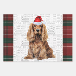 Cocker Spaniel Hund Rot und Grün Kariert Weihnacht Geschenkpapier Set