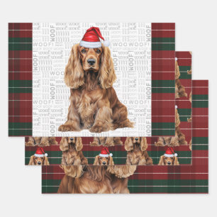 Cocker Spaniel Hund Rot und Grün Kariert Weihnacht Geschenkpapier Set