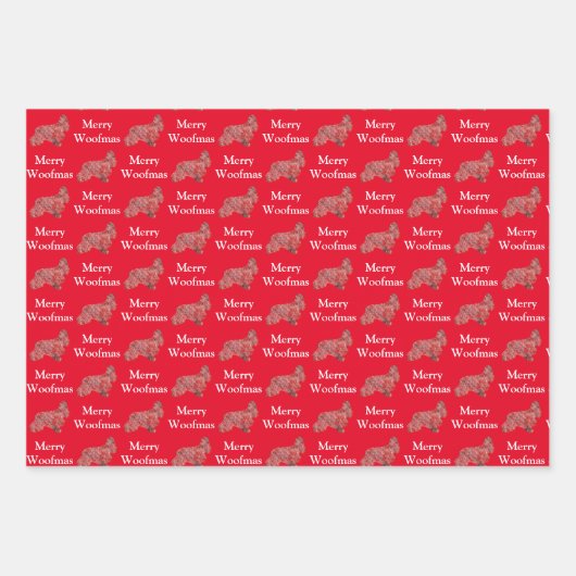 Cocker Spaniel Hund Silhouette Red Merry Woofmas Geschenkpapier Set (Vorderseite)