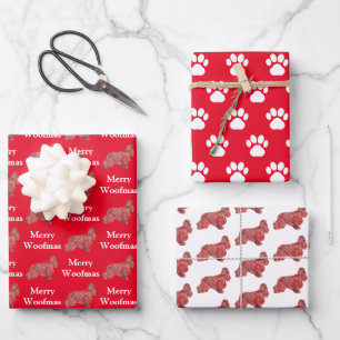 Cocker Spaniel Hund Silhouette Red Merry Woofmas Geschenkpapier Set