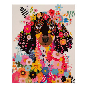 Cocker Spaniel Hund und Blume 001 - Schneidereiche Poster