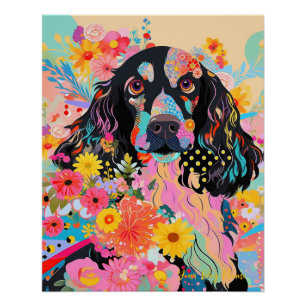 Cocker Spaniel Hund und Blume 005 - Schneider Juwe Poster