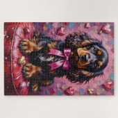 Cocker Spaniel Hund Valentinstag Roter Ottoman Puzzle (Horizontal)