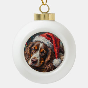 Cocker Spaniel Hund Vintage Weihnachts-Spielzeugki Keramik Kugel-Ornament