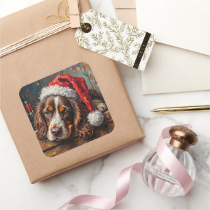 Cocker Spaniel Hund Vintage Weihnachts-Spielzeugki Quadratischer Aufkleber