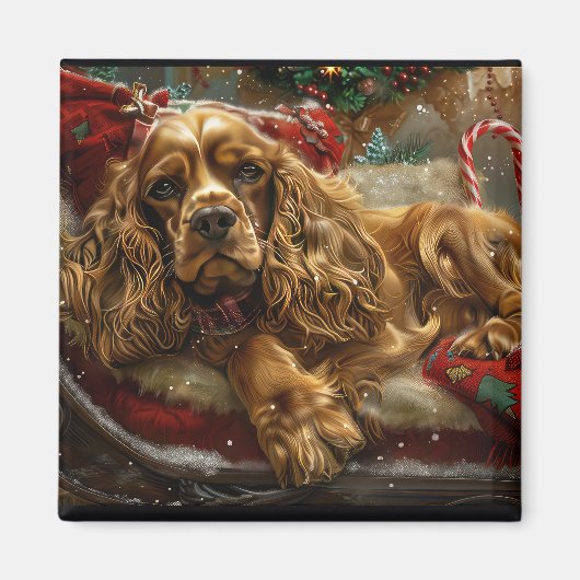 Cocker Spaniel Hund Weihnachtsfestlich Magnet (Vorne)