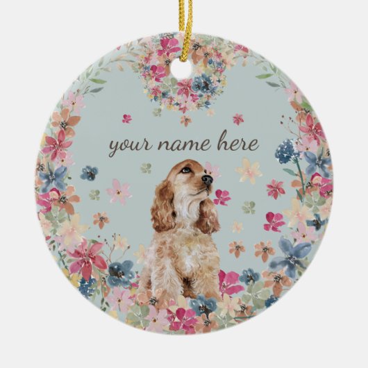 Cocker Spaniel Hund Zeichnend Rasse Welpe Keramik Ornament (Vorne)