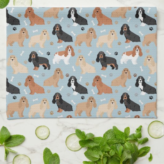 Cocker Spaniel Hunde Knochen und Paws Blue Geschirrtuch (Gefaltet)