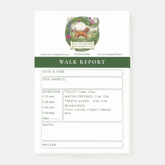 Cocker Spaniel-Hunde-Spaziergang-Berichtsformular Post-it Klebezettel (Vorderseite)