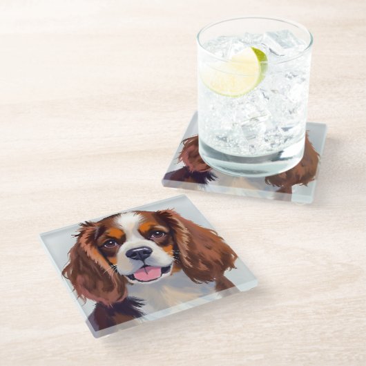 Cocker Spaniel | Hunde-Wasserfarben-Haustiermalere Glasuntersetzer (Schrägansicht)