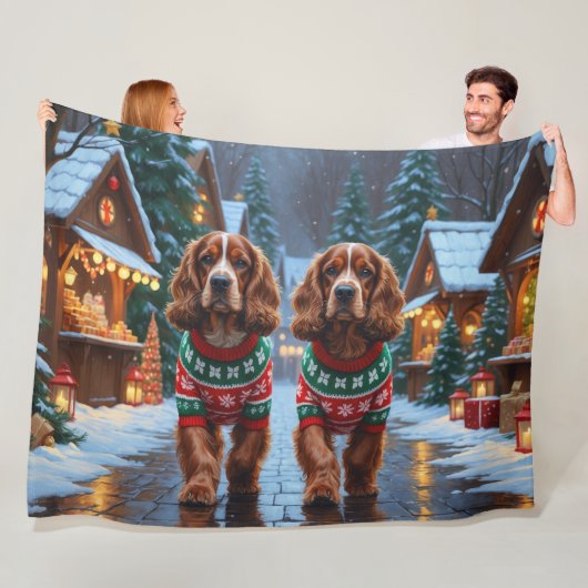 Cocker Spaniel Hunde Weihnachten Schnee Urlaub Fleecedecke (Beispiel)