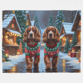Cocker Spaniel Hunde Weihnachten Schnee Urlaub Fleecedecke (Vorderseite (Horizontal))