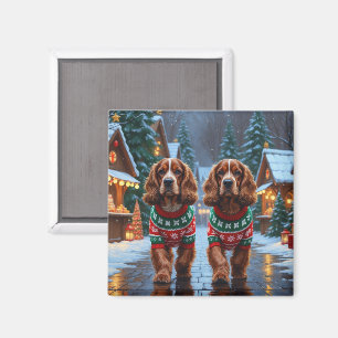 Cocker Spaniel Hunde Weihnachten Schnee Urlaub Magnet