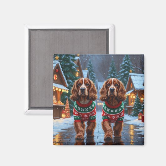 Cocker Spaniel Hunde Weihnachten Schnee Urlaub Magnet (Vorderseite/Rückseite)