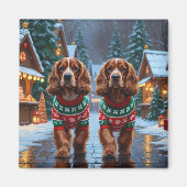 Cocker Spaniel Hunde Weihnachten Schnee Urlaub Magnet (Vorne)