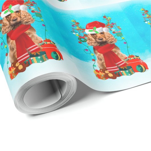 Cocker Spaniel im Schnee mit Weihnachtsgeschenken Geschenkpapier (Rolleneckpunkt)