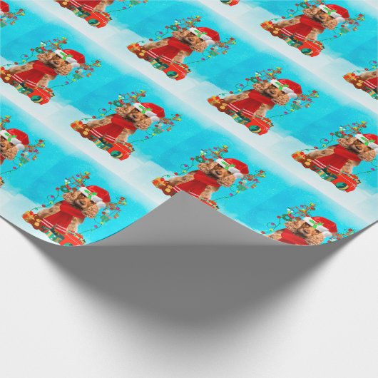 Cocker Spaniel im Schnee mit Weihnachtsgeschenken Geschenkpapier (Ecke)