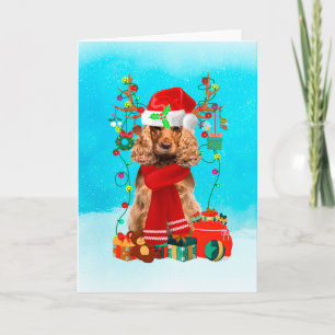 Cocker Spaniel im Schnee mit Weihnachtsgeschenken Karte