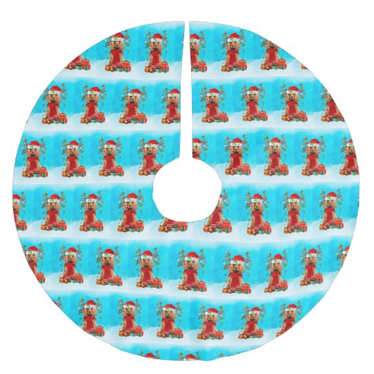 Cocker Spaniel im Schnee mit Weihnachtsgeschenken Polyester Weihnachtsbaumdecke (Vorderseite)