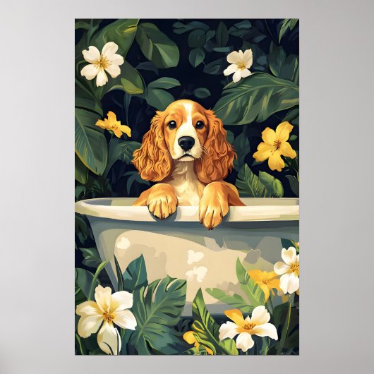 Cocker Spaniel In Bathtub Poster, Funny Dog Poster (Vorne)