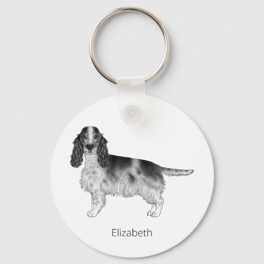 Cocker Spaniel In Black And White & Custom Text Schlüsselanhänger (Vorderseite)