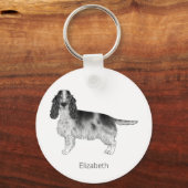 Cocker Spaniel In Black And White & Custom Text Schlüsselanhänger (Vorderseite)