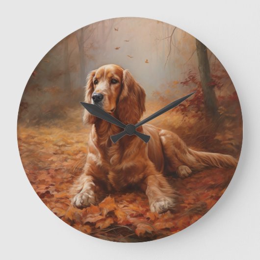 Cocker Spaniel in Herbstleaves Inspiriere Fall Große Wanduhr (Vorderseite)