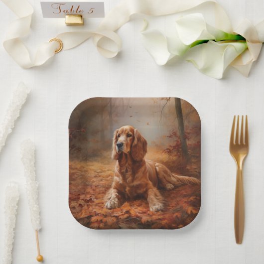Cocker Spaniel in Herbstleaves Inspiriere Fall Pappteller (Hochzeit)