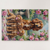 Cocker Spaniel Kamelien-Gartenkunst Puzzle (Horizontal)