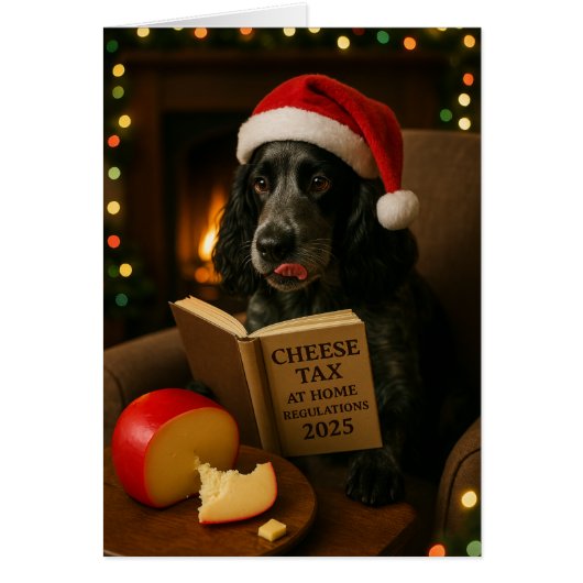 Cocker Spaniel 'Käse-Steuer' Weihnachtskarte (Vorne)