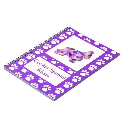Cocker Spaniel Kisses Dog Silhouette PurplePY&B Notizblock (Linke Seite)