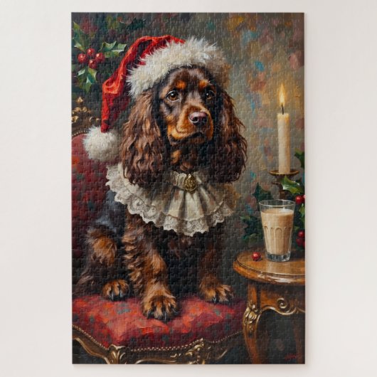 Cocker Spaniel klassisches Weihnachtsporträt mit H Puzzle (Vertikal)