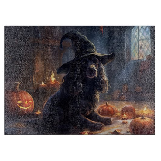 Cocker Spaniel Kürbisse Halloween Gruselig Schneidebrett (Vorderseite)