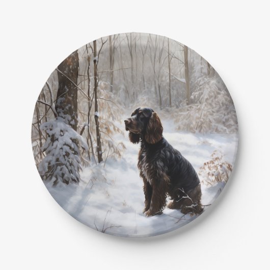 Cocker Spaniel Lass es schneien Weihnachten Pappteller (Vorderseite)