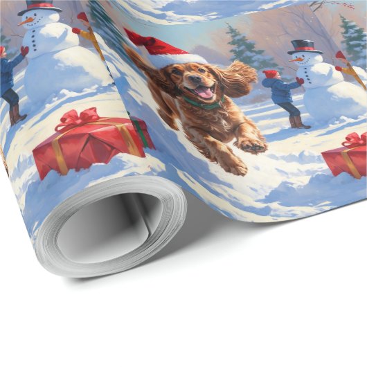 Cocker Spaniel läuft in Schnee mit Weihnachtshut Geschenkpapier (Rolleneckpunkt)