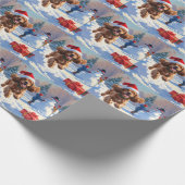Cocker Spaniel läuft in Schnee mit Weihnachtshut Geschenkpapier (Ecke)