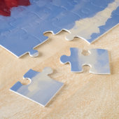 Cocker Spaniel läuft in Schnee mit Weihnachtshut Puzzle (Seite)