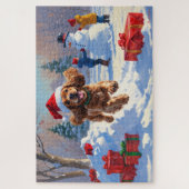 Cocker Spaniel läuft in Schnee mit Weihnachtshut Puzzle (Vertikal)