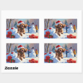 Cocker Spaniel läuft in Schnee mit Weihnachtshut Rechteckiger Aufkleber (Blatt)