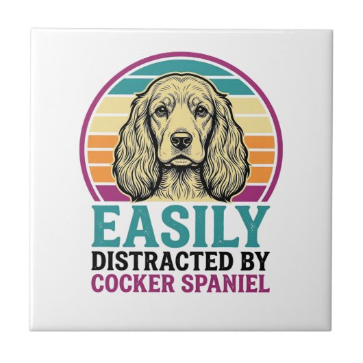 Cocker Spaniel Leicht Ablenkbar Vintage Hundeshirt Fliese (Vorderseite)