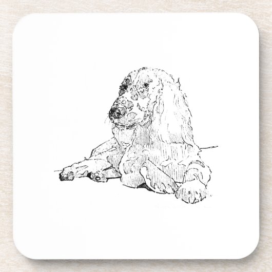 Cocker Spaniel Linienzeichnungs-Kunst Hund  Getränkeuntersetzer (Vorderseite)