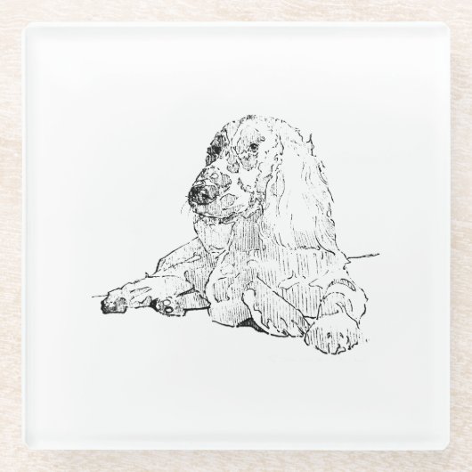 Cocker Spaniel Linienzeichnungs-Kunst Hund Glasuntersetzer (Vorderseite)