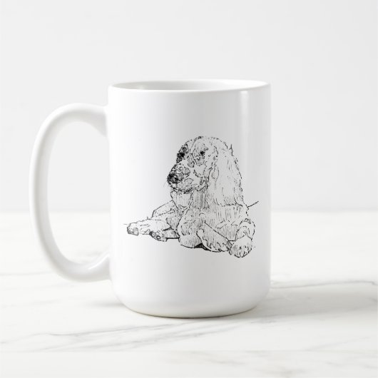 Cocker Spaniel Linienzeichnungs-Kunst Hund Kaffeet Kaffeetasse (Links)