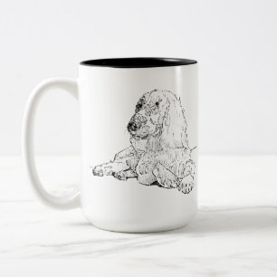 Cocker Spaniel Linienzeichnungs-Kunst Hund Kaffeet Zweifarbige Tasse