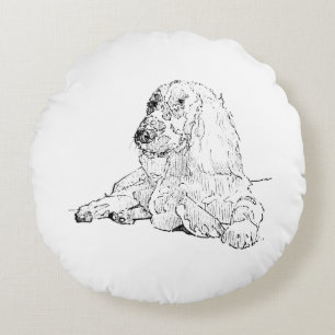 Cocker Spaniel Linienzeichnungs-Kunst Hund Rundes Kissen